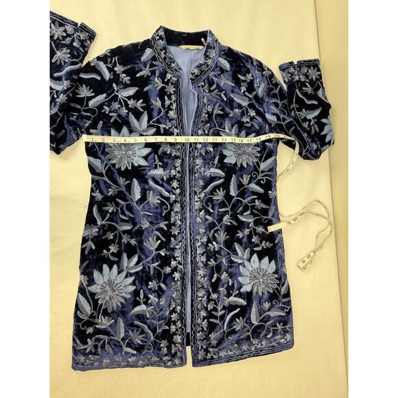Soft Surroundings Embroidered Mughal Blazer Jacket Blue Velvet Floral Small - Picture 9 of 11